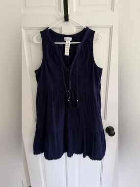 Tommy Bahama Navy Cotton Gauze Tiered Tunic Tank Top Medium Boho